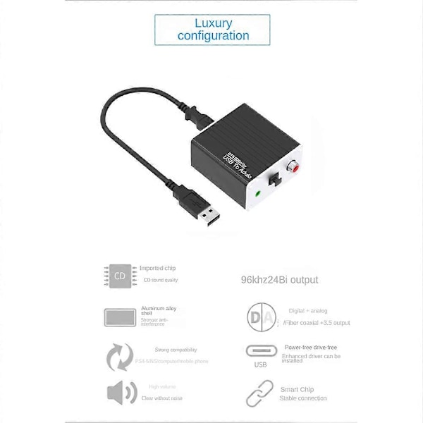 USB til Lydkonverter Lydkort for til 3.5mm Høyttaler AUX Fiber