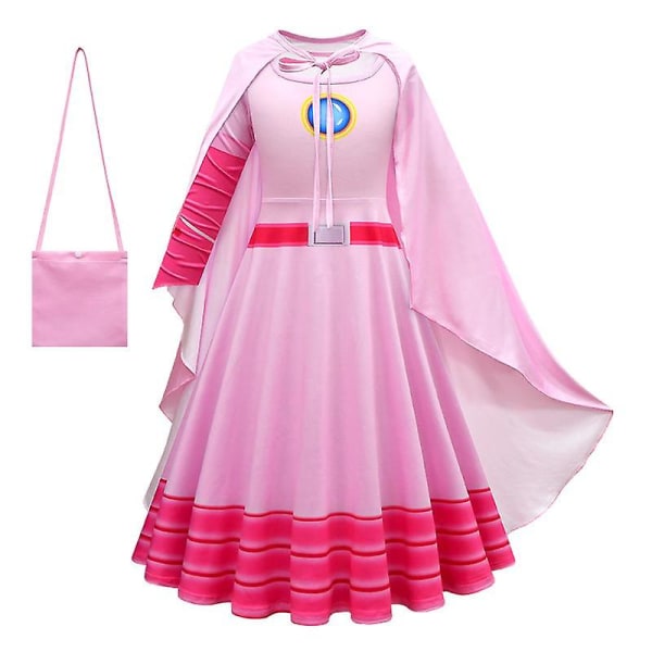 Persikka Prinsessa Cosplay Mekko Peruukki Tyttö Peli Roolileikki Puku Syntymäpäiväjuhla Lavaesitys Asut Lasten Karnevaali Tyylikkäät vaatteet dress-bag 110(4T)
