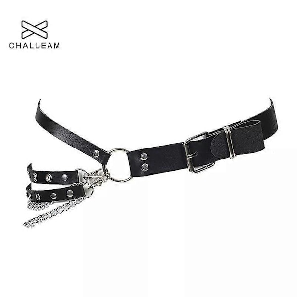 Dam Mode Sexig Gotisk Punk Bälte Läder Jeans Kedja Rem Metall Ring Design Silver Spänne Kvinnor Bälten x212
