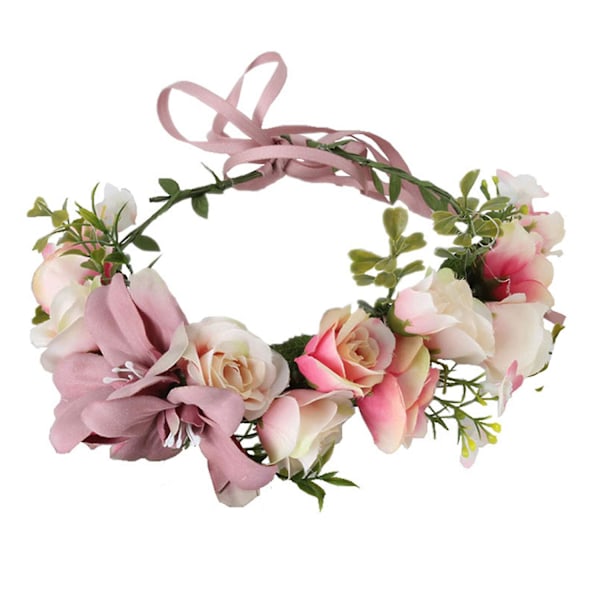 Handgjord Justerbar Blomsterkrans Hårband Halo Blommig Krona Garland Huvudsmycke Bröllop Festival Party