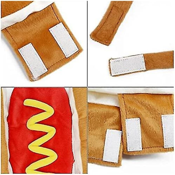 Hot Dog Design kæledyrskostume, sjov varm hættetrøje til hunde og katte Halloween juletøj Cosplay S