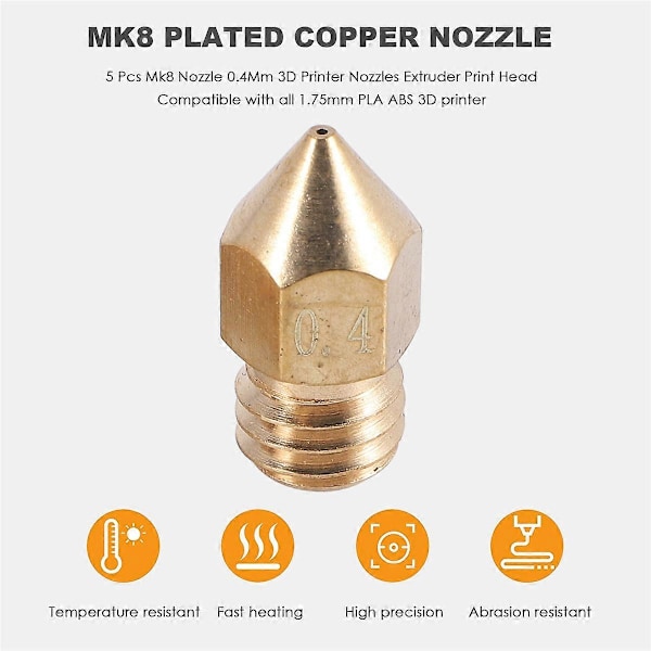 3D-skrivare Extruder Monterad Mk8 Hot End Kit För 3 / 3 Pro Med Aluminium Värmeblock, 1.75Mm, 0.4
