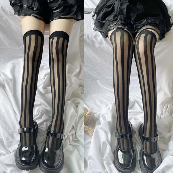 Sexy Strømper Dame Undertøy Vertikale Striper Transparent Lange Strømper