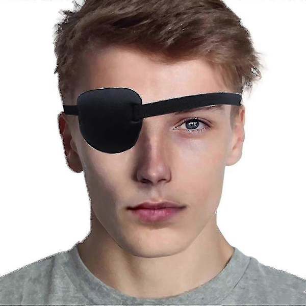 Øjenklapper til voksne og børn, klap for dovent øje til venstre eller højre øje, blød og justerbar, øjenmaske til pirat eller cosplay (sort)