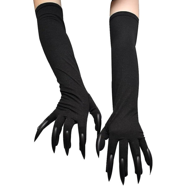 Vuxna Halloween-klor Långa svarta djurtassar Handskar med läskiga långa naglar Funny Ghost Cosplay Kostymhandskar Finklänning för kvinnor män Black
