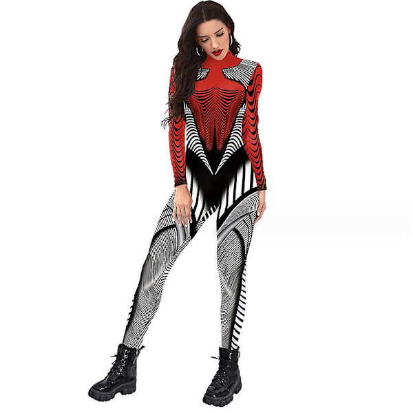 Kvinder Halloween fest kostume Skull Print Langærmet Jumpsuit Outfit style 1 M