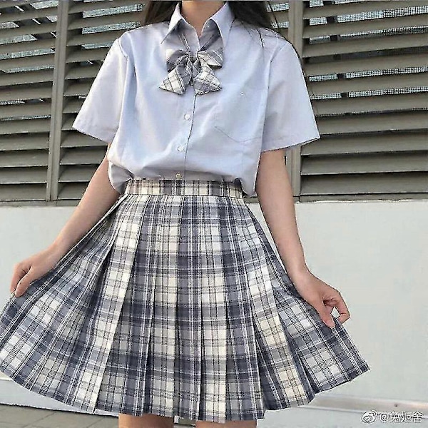 Jenter College Stil Jk Uniform Plissert Skjørt + Kort Ermet Skjorte + Sløyfe Skoleelever Treningsklær