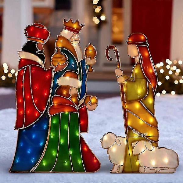 Julkrubba Kung Akryl Utomhus Gräsmatta Dekoration LED Golvinsats...