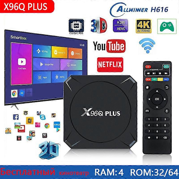 2023 Smart TV Set-Top Box X96Q Plus Android TV Boks 11.0 4/64GB AllWinner H616 4K TV Boks X96Q Media Player