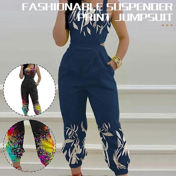 Färgglad Jumpsuit med Tryck Högkvalitativ Slitstark Overall för Kontor