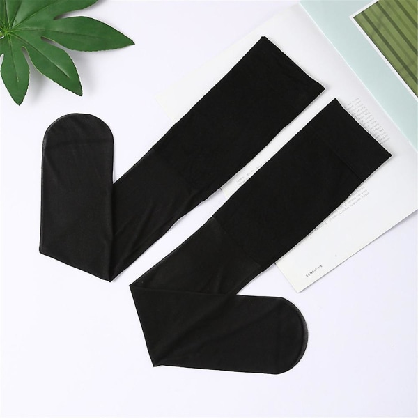 Lange rør silkestrømper kvinner bynke Komfortabel forming tynne strekksokker Anti-skli over kne Lårsokker Black 1 Pair
