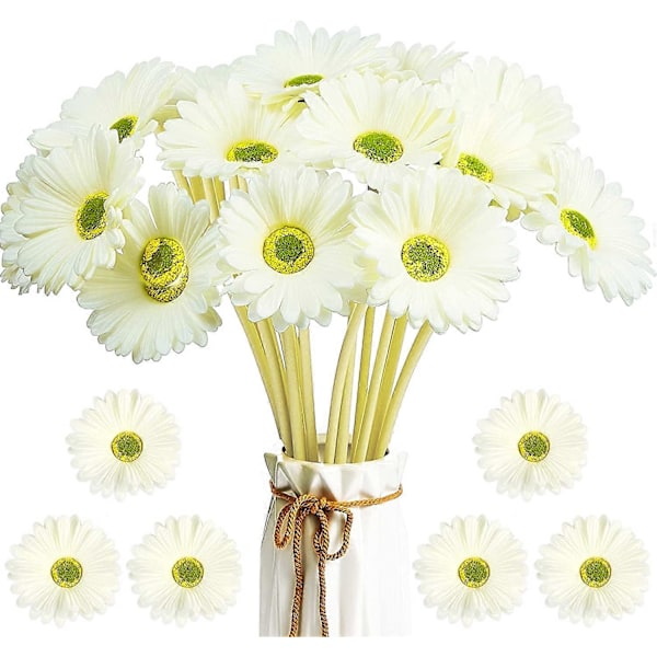 Kunstig Tusenfryd Kunstig Blomst Gerbera Tusenfryd Kunstige Gerbera Tusenfryd Kunstig Blomsterbukett 38 cm for Bryllup Brudebukett (Hvit, 18 stk)