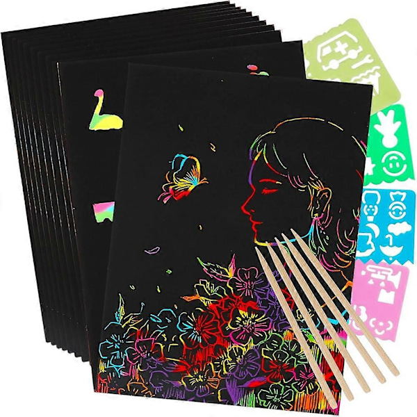 Scratch Paper Art Set, Svart Hantverkssats för Favoriter DIY Målningslekar Födelsedag Jul Leksaker Presenter
