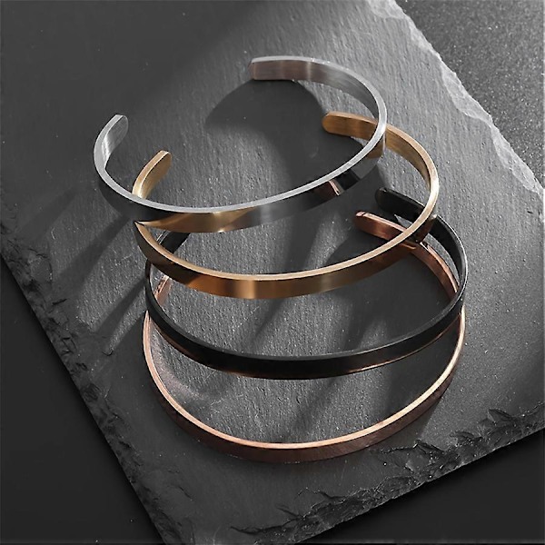 4 stk/sett Enkelt rustfritt stål Mote Polert Design C Form 6mm Åpent Armbånd for Menn og Kvinner Unisex Mote Punk Speilarmbånd