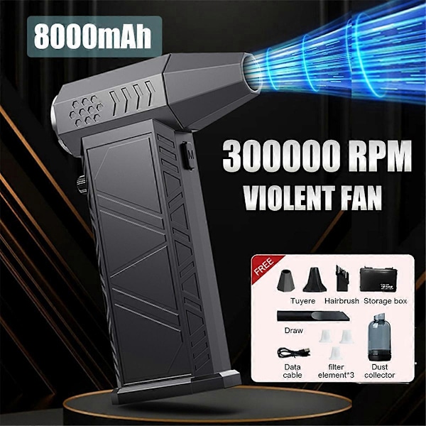 Turbo Jet Blæser 300000RPM Kraftig Luftblæser Børsteløs Motor Turbo Ventilator 8000mAh Souffleur Air Puiss
