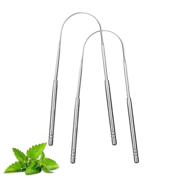 2-pack Tungskrapa, Tungrengörare i rostfritt stål, Tungskrapa för vuxna, Minska dålig andedräkt och få fräsch andedräkt (Silver)