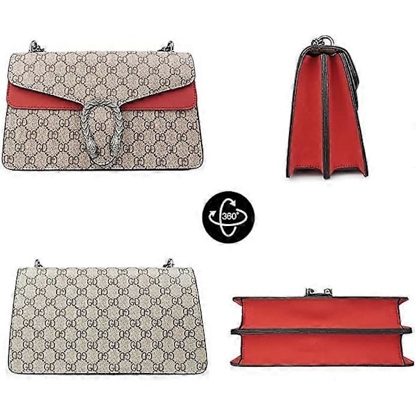Dam Crossbody Axelväska Retro Ormskin Enfärgad Kedjerem Clutch Läder Väska Röd