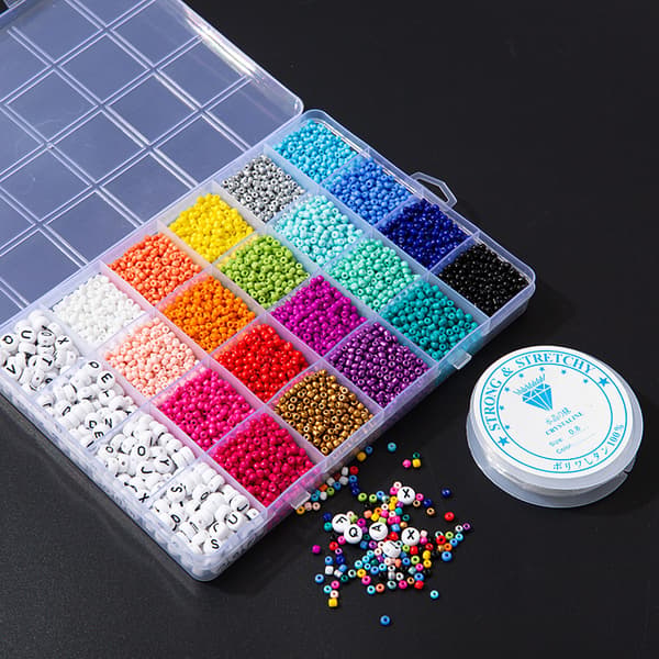 20 färger 3mm rispärlor glas rispärlor bokstavspärlor boxad DIY smyckestillbehör