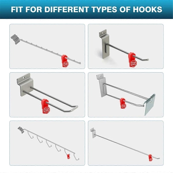 100 st 6 mm Stöldskydd Lås Enhet Peg Hook Stop Lock Röd