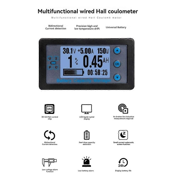 100A Bluetooth Coulometer Batterikapasitetstester Amperemeter Voltmeter