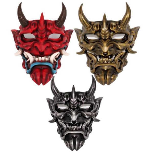 Spill Half Face Airsoft Mask Halloween Costume Cosplay Evil Demon Japansk Kabuki Samurai Hannya Oni Prajna Resin Mask Prop Gold