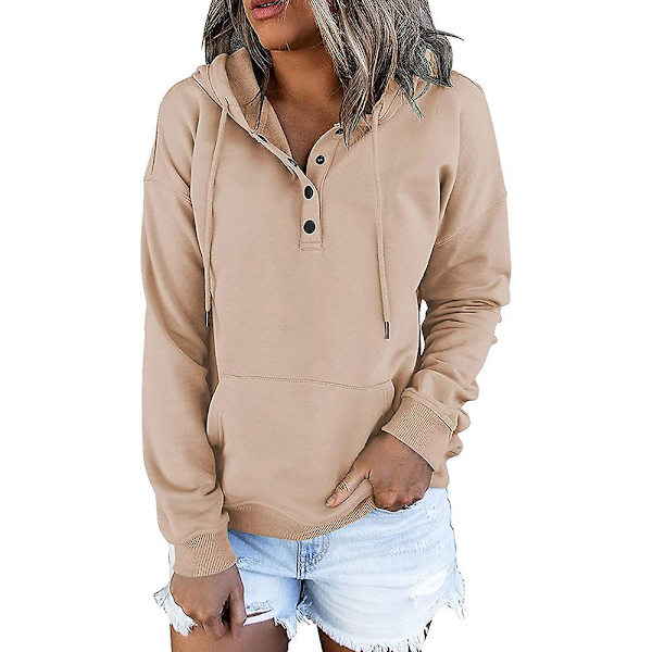 Kvinder Hættetrøje Langærmet Hættetrøjer Toppe Casual Løs Pullover med lomme Apricot S
