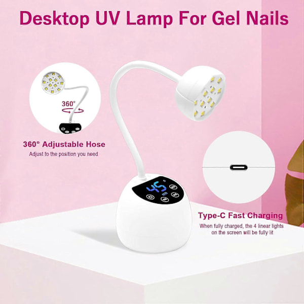 Mini UV-kynsilamppu älykkäällä automaattisensorilla ja näytöllä, 12 LEDin mini-kynsilamppu, UV-lamput geelikynsille 3 tilalla, kannettava LED-kynsilamppu USB-liitännällä