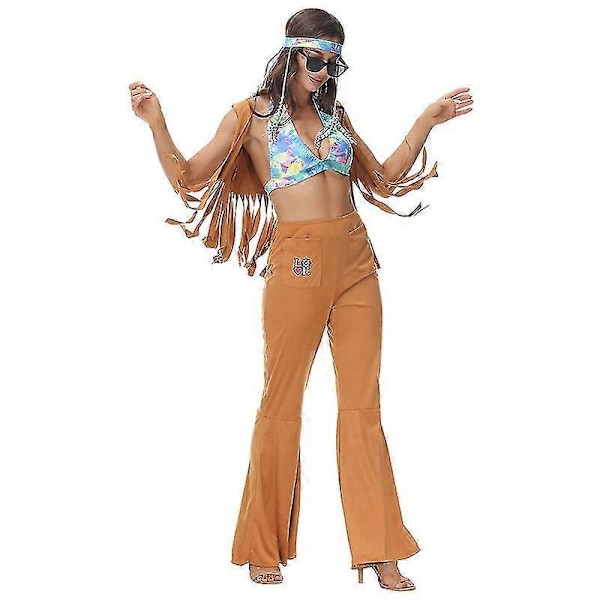 Guoguo Naisten Seksikäs Rock Disco Hippie -asu 70-luvun 80-luvun Hippie-tanssiasut Vintage-juhlat Halloween-karnevaaliasu