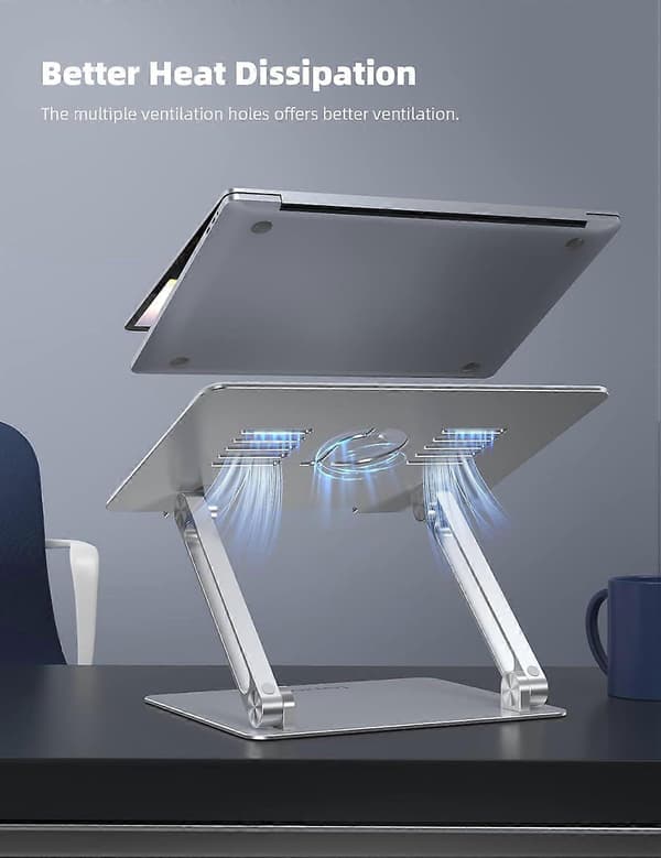 Justerbart Laptopstativ - Bærbart Sammenleggbart Ergonomisk Aluminiumsstativ for MacBook, Dell, HP, Sølv
