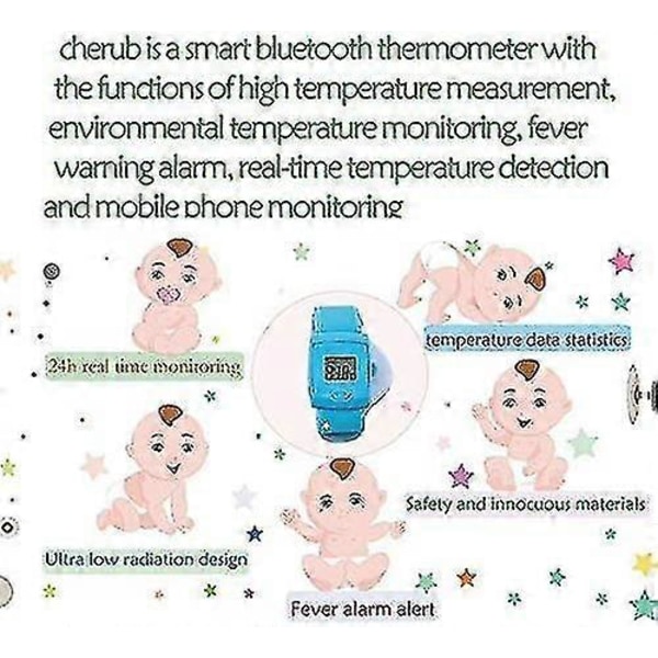 LCD Bluetooth Termometer for Barn, Digital Febertermometer Brukt med Mobil App, Smart Bluetooth Kroppstemperatur Overvåking Armbånd
