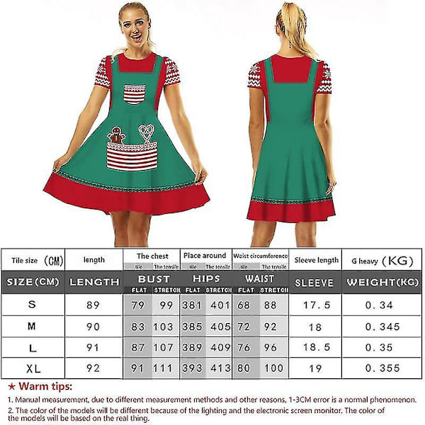Grimme julekjoler Rød og grøn A-line julekjoler Dame kortærmede Casual A-line julekjole til feriedel L