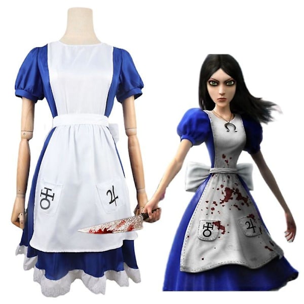 Alice Madness Returns Cosplay-asu Prinsessa Maid Mekko Halloween Naisten Mekot Tyttöjen Juhlat Anime Peli Lolita Esiliina Vaatteet L