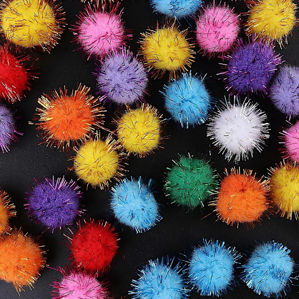100 stk. 25 mm Mini Fluffy Bløde Pomponer Glitterkugle Håndlavede Børnelegetøj DI