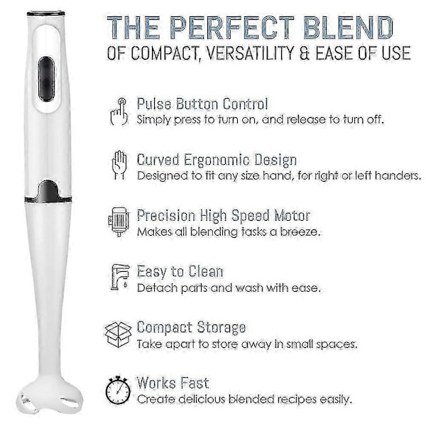 Stavmixer 300 watt Turbo Stick Handmixer, Kraftfull is-krossande design för att göra släta smoothies