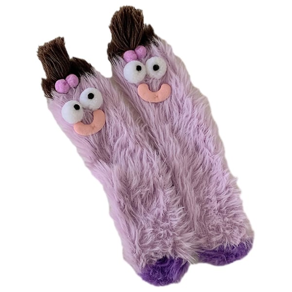 Kvinders søde tegneserie fuzzy sokker åndbare, behagelige gulvstrømper til kvinder piger Purple