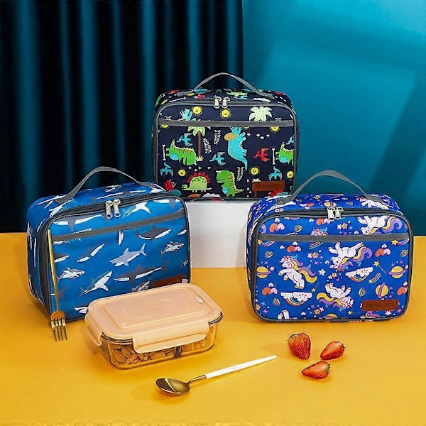 Matboks for barn, isolert myk veske, mini kjølebag, isolert matpose for jenter, gutter, dinosaur, til skolestart