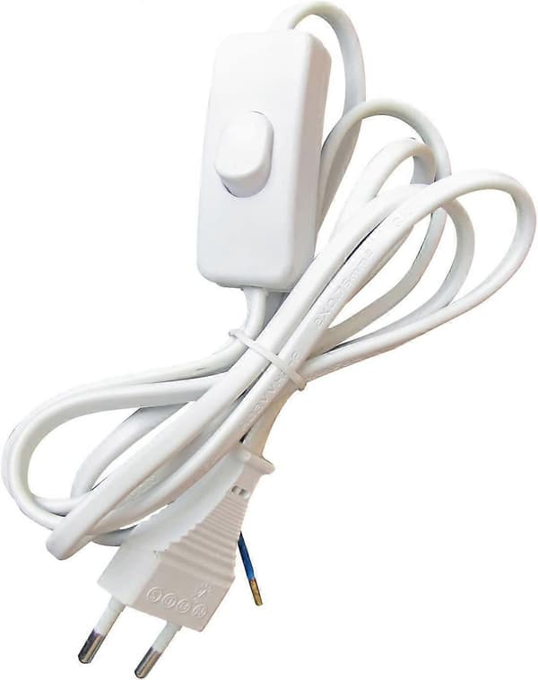 Strömkabel med Elkontakt/Brytare Vit