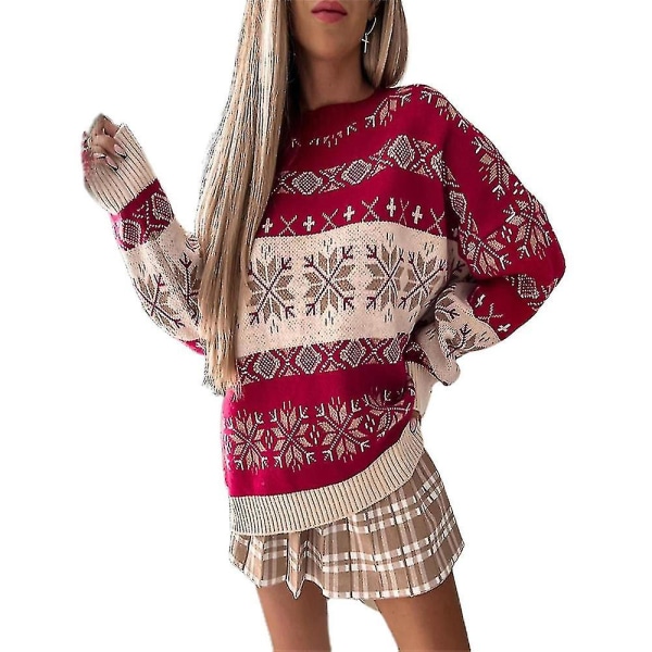 Julefest Lady Printet Sweater Warm Jumper Toppe Gaver L