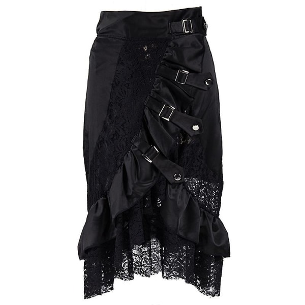 Monivärinen Lady Gothic Steampunk Pinstripe hame Rock Gypsy Vintage -asu edessä Nauhakerroksinen Clubwear -asu Brown 03 L
