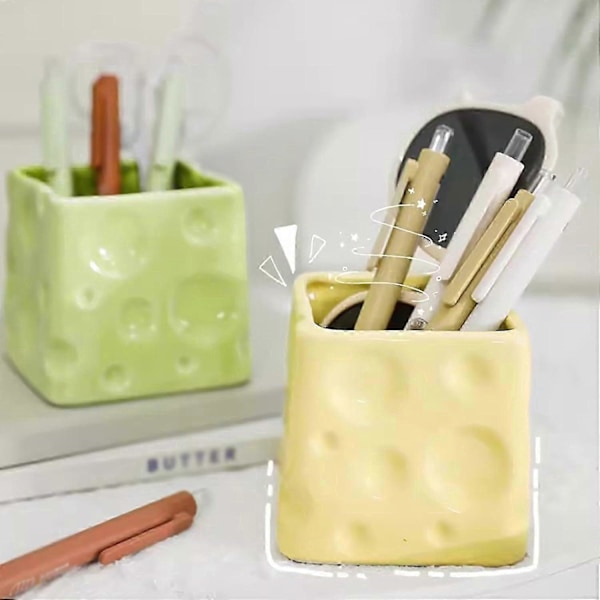 1 stk. Blyantholder Penholder Kontororganiser Skrivebord Kreativt Bord Keramisk Skrivebordsopbevaring (Grøn)