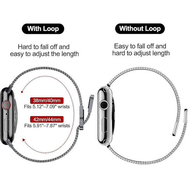 Magnetiskt armband kompatibelt med Apple Watch 38mm 40mm 41mm 42mm 44mm 45mm, Milanesiskt armband i rostfritt stål med justerbar ögla, metallarmband för iWat