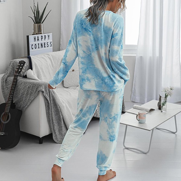 Kvinder Tie Dye Casual Suit Langærmet Sweatshirt Top + Snørebukser Suit Casual Jogging Lounge Wear Blue XL