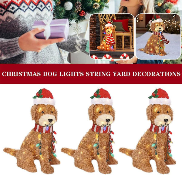 Jul Goldendoodle hundgårdsskylt med ljussnöre Dekoration Xmas utomhus gångväg Gångväg Trädgård Gräsmatta Ornament