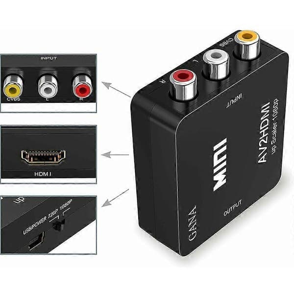 CCTV Kabel og Adapter RCA til HDMI Adapter AV til HDMI Konverter AV til HDMI Adapter Understøtter 1080P (Sort)