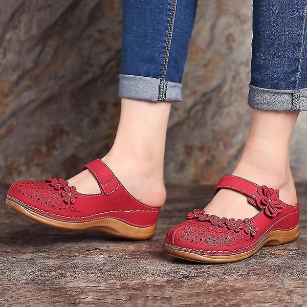 Kvinders hule flade sandaler, bløde sandaler med bred sål 39