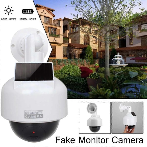 Simuleret sikkerhedskamera med blinkende LED-lys 360° rotation Dummy CCTV Dome Indendørs/Udendørs Moni