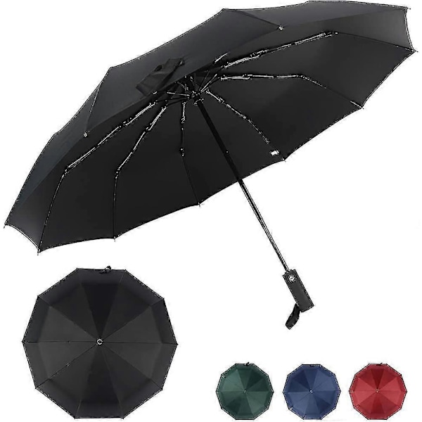 Hopfällbart paraply, automatisk öppning och stängning, 10 ribbor, ergonomiskt handtag, vattentätt, rese.