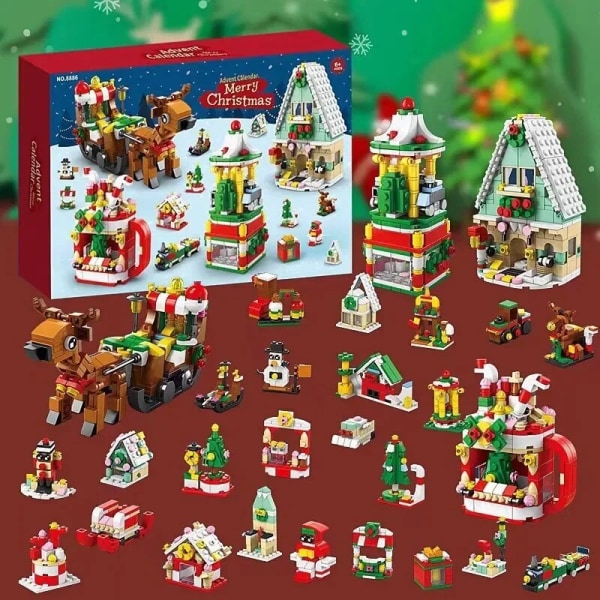 2023 juleserie byggeklosser gaveeske for barn 24 dagers juleadventskalender DIY Nøtteknekker Santa Claus Mursteinsmodell style 17