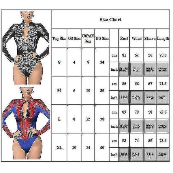 Kvinner Spiderman Skeleton Bone Frame Leotard Bodysuit Halloween Party Fancy Dress Cosplay Costume style2 S