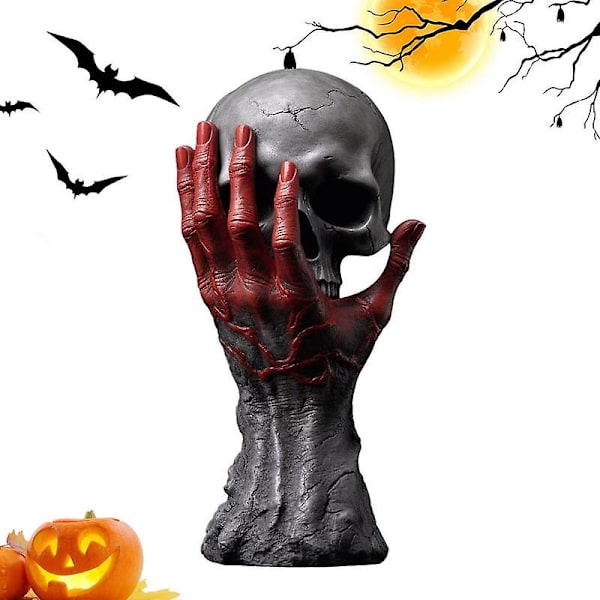 Halloween-kallokoristelu Realistinen kädessä pidettävä hartsiluuranko askartelu Halloween ihmisluiden kallomalli puutarhaan ja pihaan